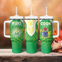 Kuki Independence 2026 Tumbler With Handle Cook Islands 15 Finest Green Version LT05 - Polynesian Pride