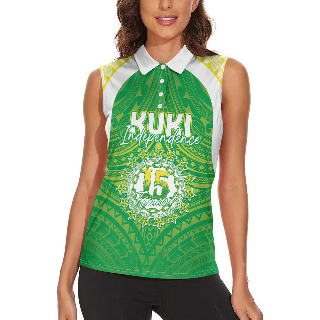 Kuki Independence 2026 Women Sleeveless Polo Shirt Cook Islands 15 Finest Green Version LT05 - Polynesian Pride