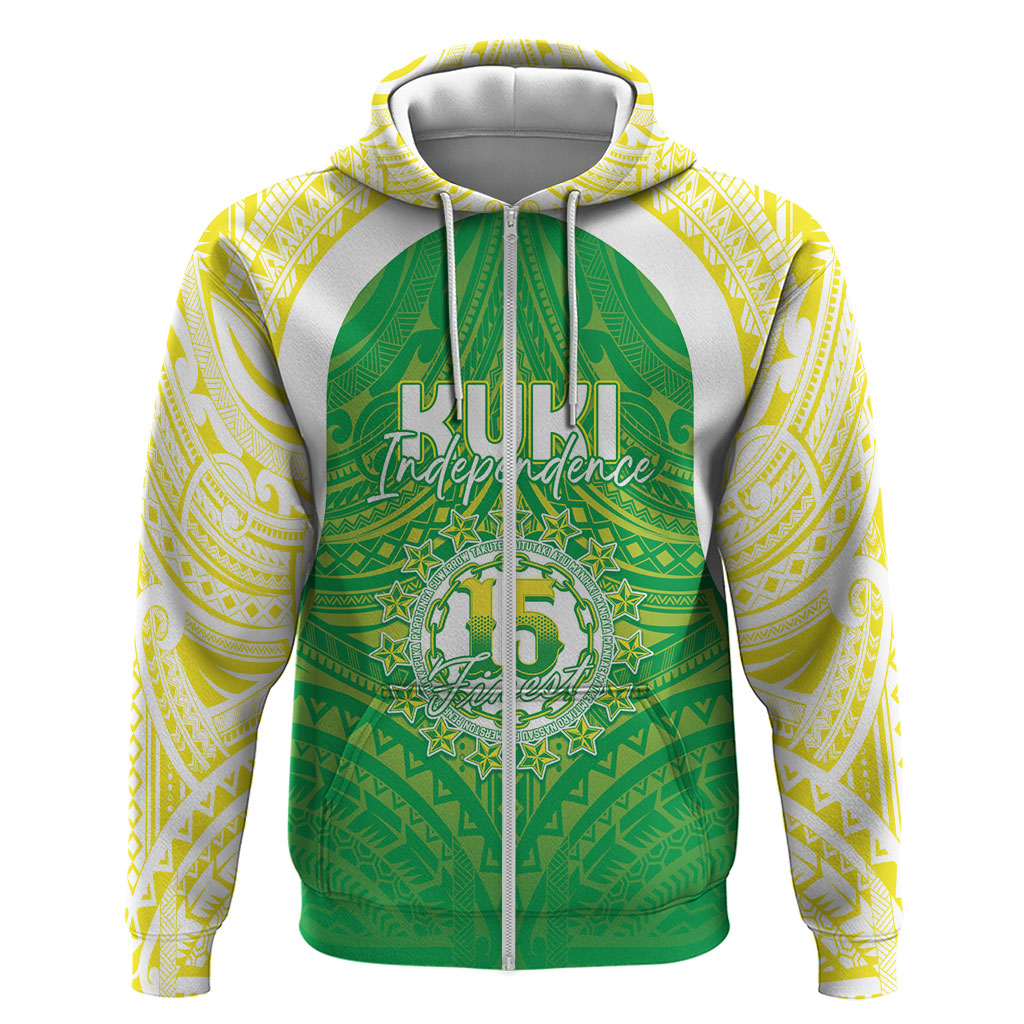 Kuki Independence 2026 Zip Hoodie Cook Islands 15 Finest Green Version LT05 Zip Hoodie Green - Polynesian Pride