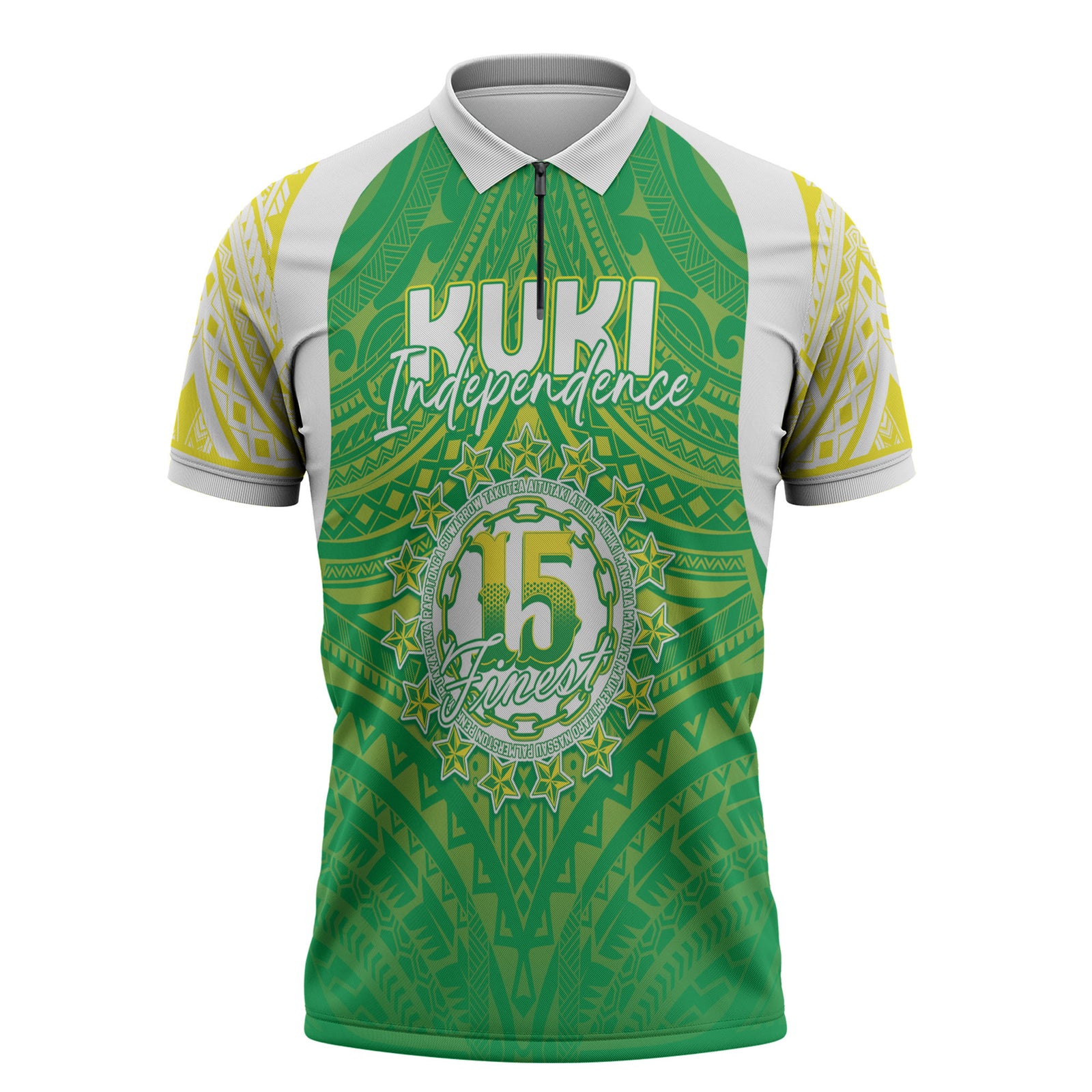 Kuki Independence 2026 Zipper Polo Shirt Cook Islands 15 Finest Green Version LT05 Green - Polynesian Pride