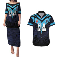 Custom Fiji Kaiviti Rugby Couples Matching Puletasi and Hawaiian Shirt Fiji Tapa Pattern LT05 Blue - Polynesian Pride