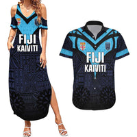 Custom Fiji Kaiviti Rugby Couples Matching Summer Maxi Dress and Hawaiian Shirt Fiji Tapa Pattern LT05 Blue - Polynesian Pride