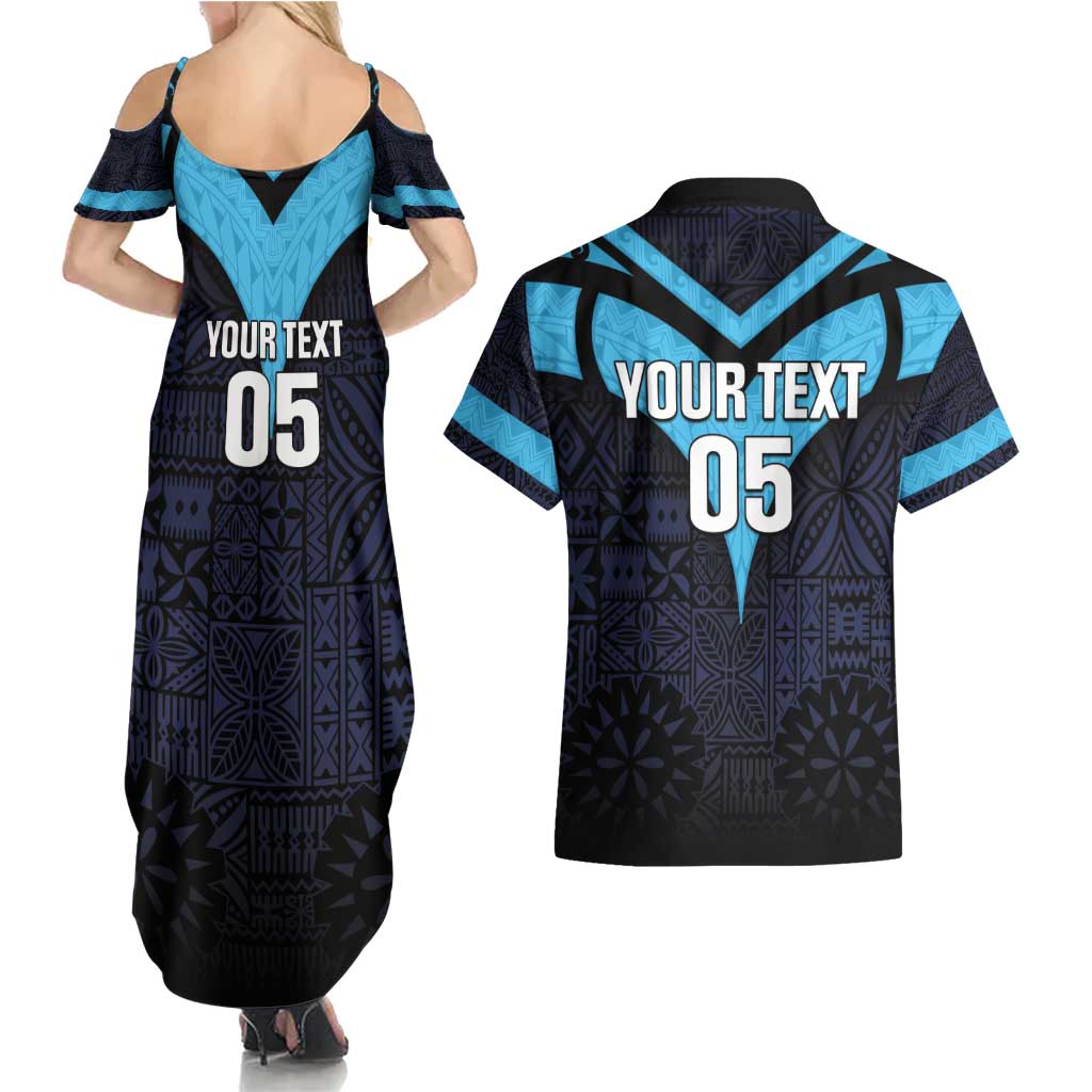 Custom Fiji Kaiviti Rugby Couples Matching Summer Maxi Dress and Hawaiian Shirt Fiji Tapa Pattern LT05 - Polynesian Pride