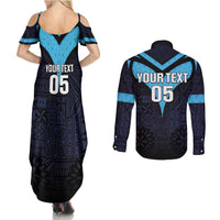 Custom Fiji Kaiviti Rugby Couples Matching Summer Maxi Dress and Long Sleeve Button Shirt Fiji Tapa Pattern LT05 - Polynesian Pride