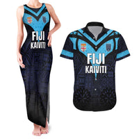Custom Fiji Kaiviti Rugby Couples Matching Tank Maxi Dress and Hawaiian Shirt Fiji Tapa Pattern LT05 Blue - Polynesian Pride