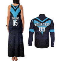 Custom Fiji Kaiviti Rugby Couples Matching Tank Maxi Dress and Long Sleeve Button Shirt Fiji Tapa Pattern LT05 - Polynesian Pride
