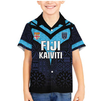 Custom Fiji Kaiviti Rugby Family Matching Mermaid Dress and Hawaiian Shirt Fiji Tapa Pattern LT05 Son's Shirt Blue - Polynesian Pride