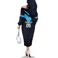 Custom Fiji Kaiviti Rugby Family Matching Off The Shoulder Long Sleeve Dress and Hawaiian Shirt Fiji Tapa Pattern LT05 - Polynesian Pride
