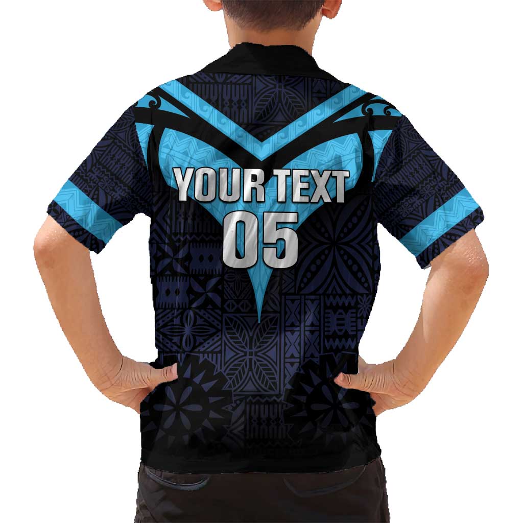 Custom Fiji Kaiviti Rugby Family Matching Off Shoulder Maxi Dress and Hawaiian Shirt Fiji Tapa Pattern LT05 - Polynesian Pride