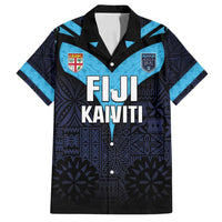 Custom Fiji Kaiviti Rugby Family Matching Off Shoulder Maxi Dress and Hawaiian Shirt Fiji Tapa Pattern LT05 Dad's Shirt - Short Sleeve Blue - Polynesian Pride
