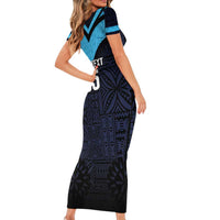 Custom Fiji Kaiviti Rugby Family Matching Short Sleeve Bodycon Dress and Hawaiian Shirt Fiji Tapa Pattern LT05 - Polynesian Pride