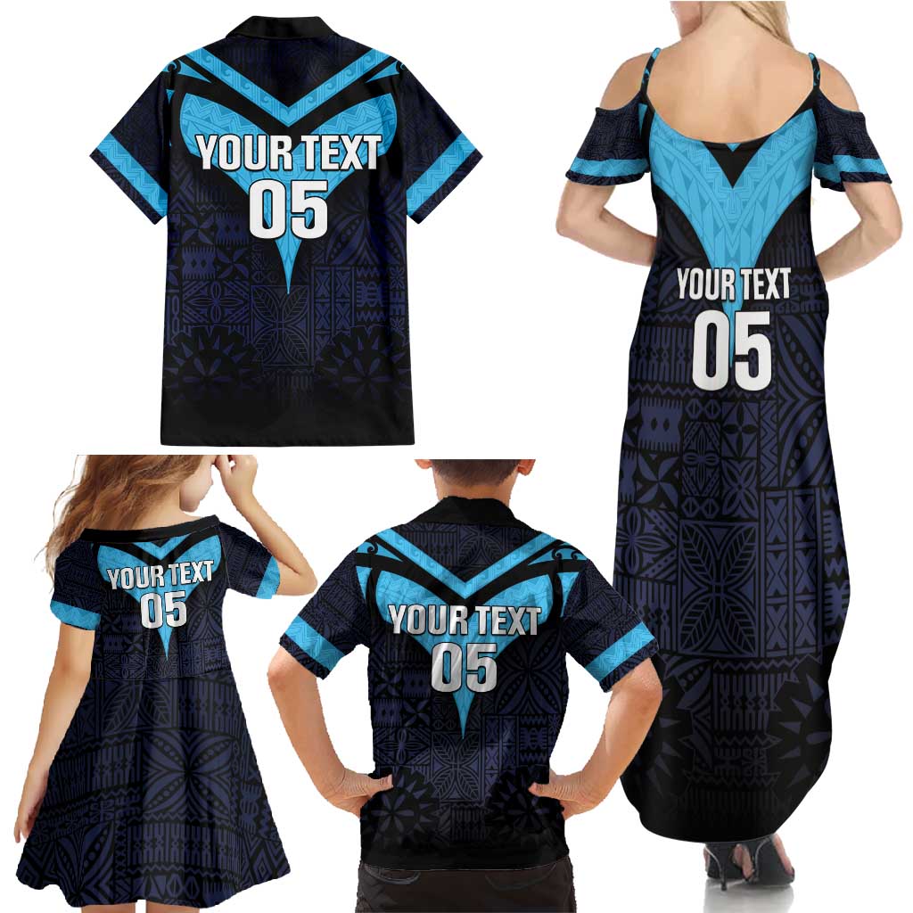 Custom Fiji Kaiviti Rugby Family Matching Summer Maxi Dress and Hawaiian Shirt Fiji Tapa Pattern LT05 - Polynesian Pride