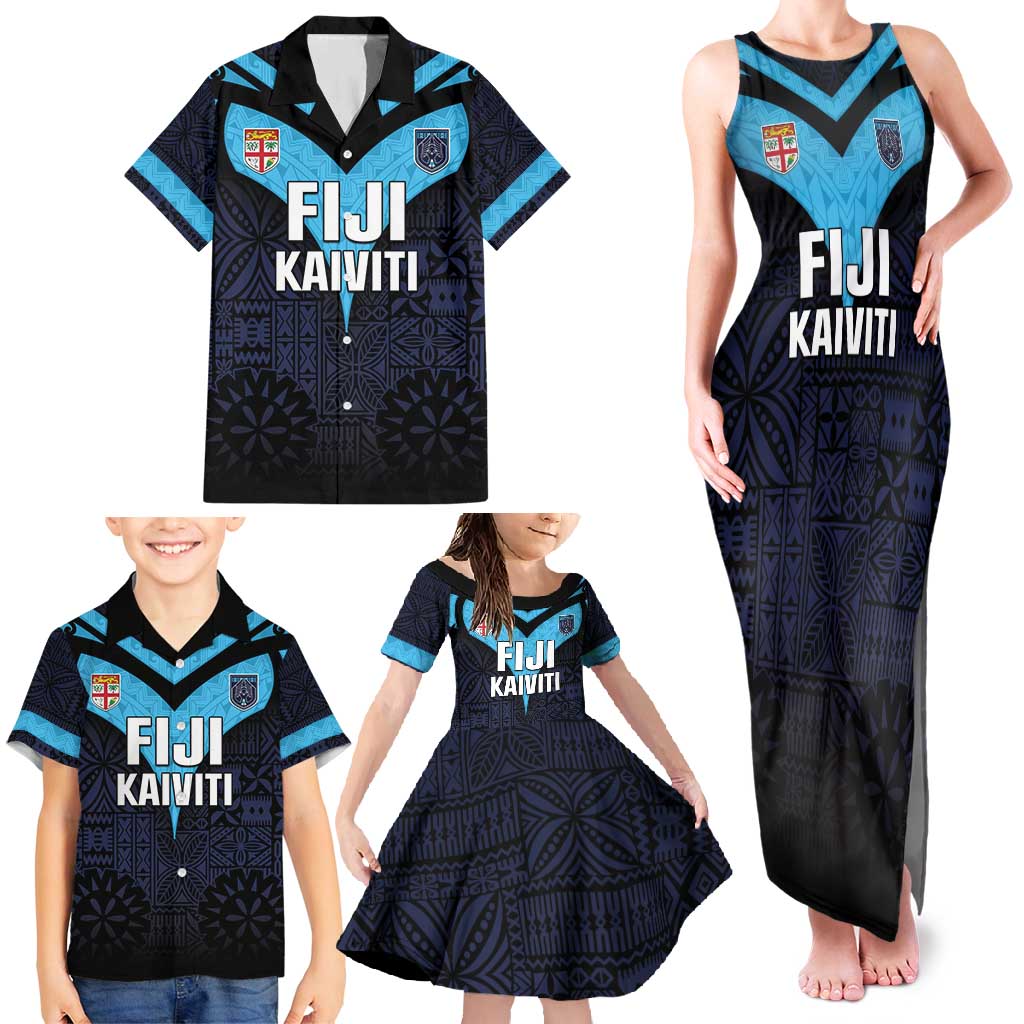 Custom Fiji Kaiviti Rugby Family Matching Tank Maxi Dress and Hawaiian Shirt Fiji Tapa Pattern LT05 - Polynesian Pride