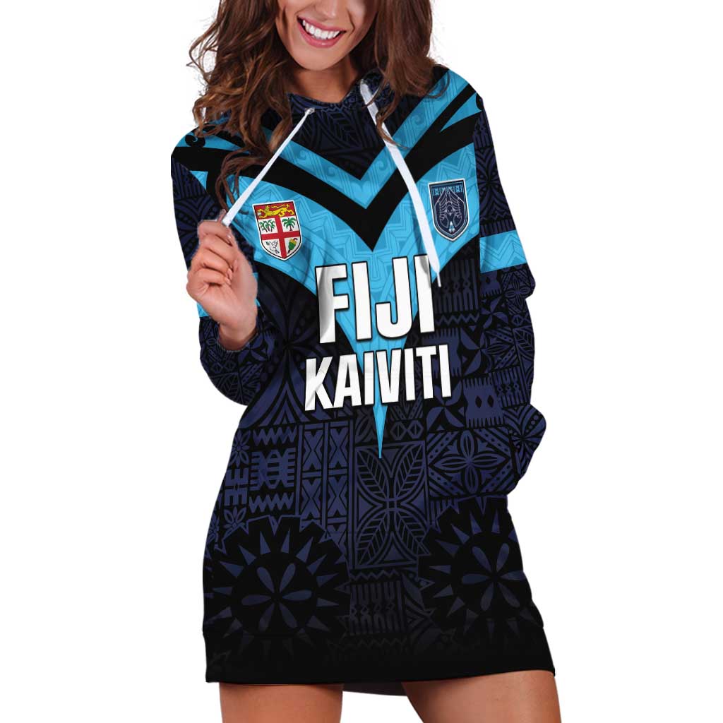 Custom Fiji Kaiviti Rugby Hoodie Dress Fiji Tapa Pattern LT05 Blue - Polynesian Pride