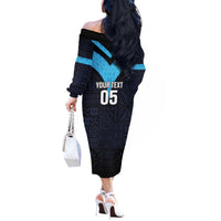 Custom Fiji Kaiviti Rugby Off The Shoulder Long Sleeve Dress Fiji Tapa Pattern LT05 - Polynesian Pride