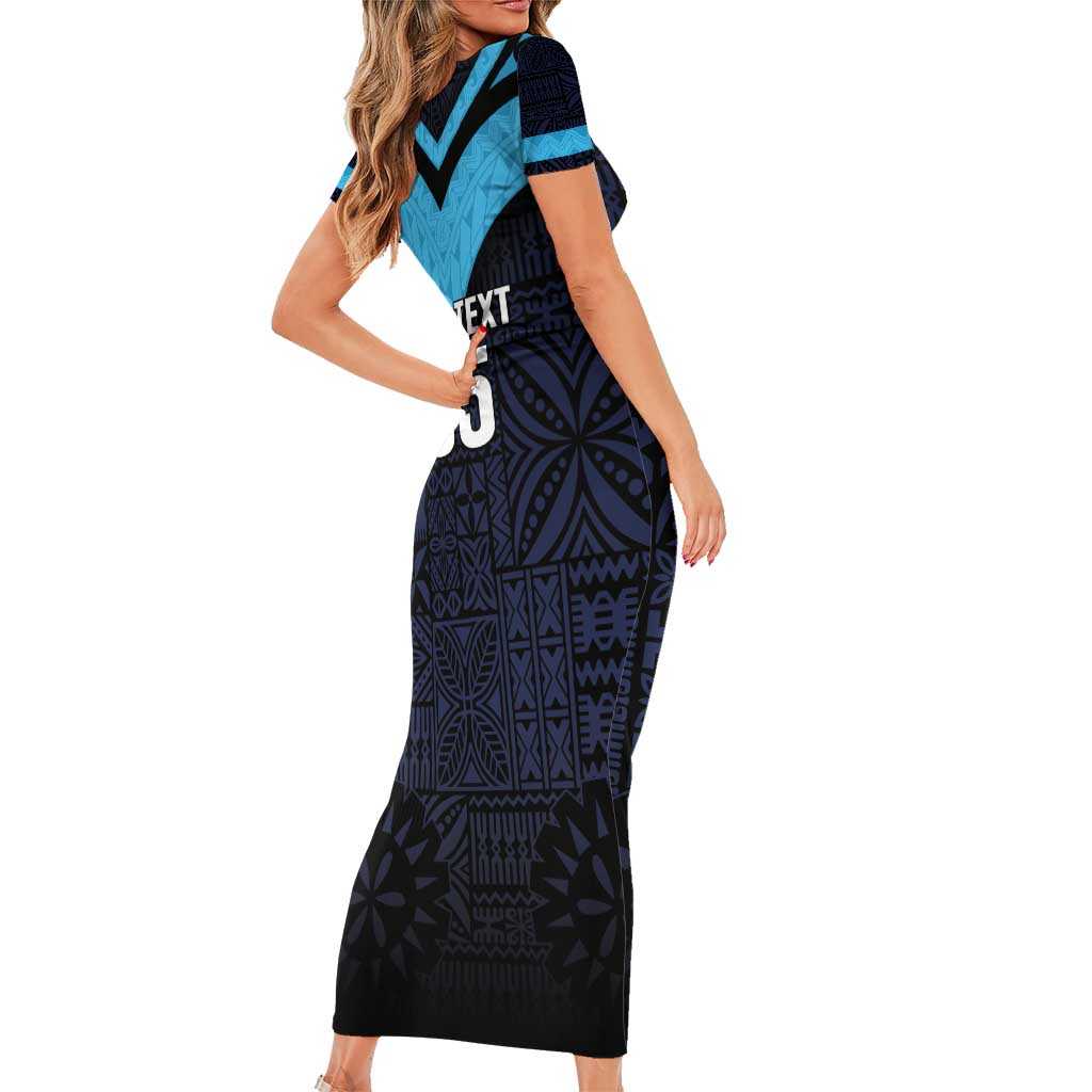 Custom Fiji Kaiviti Rugby Short Sleeve Bodycon Dress Fiji Tapa Pattern LT05 - Polynesian Pride