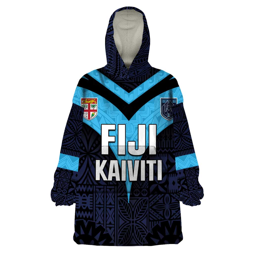 Custom Fiji Kaiviti Rugby Wearable Blanket Hoodie Fiji Tapa Pattern LT05 One Size Blue - Polynesian Pride