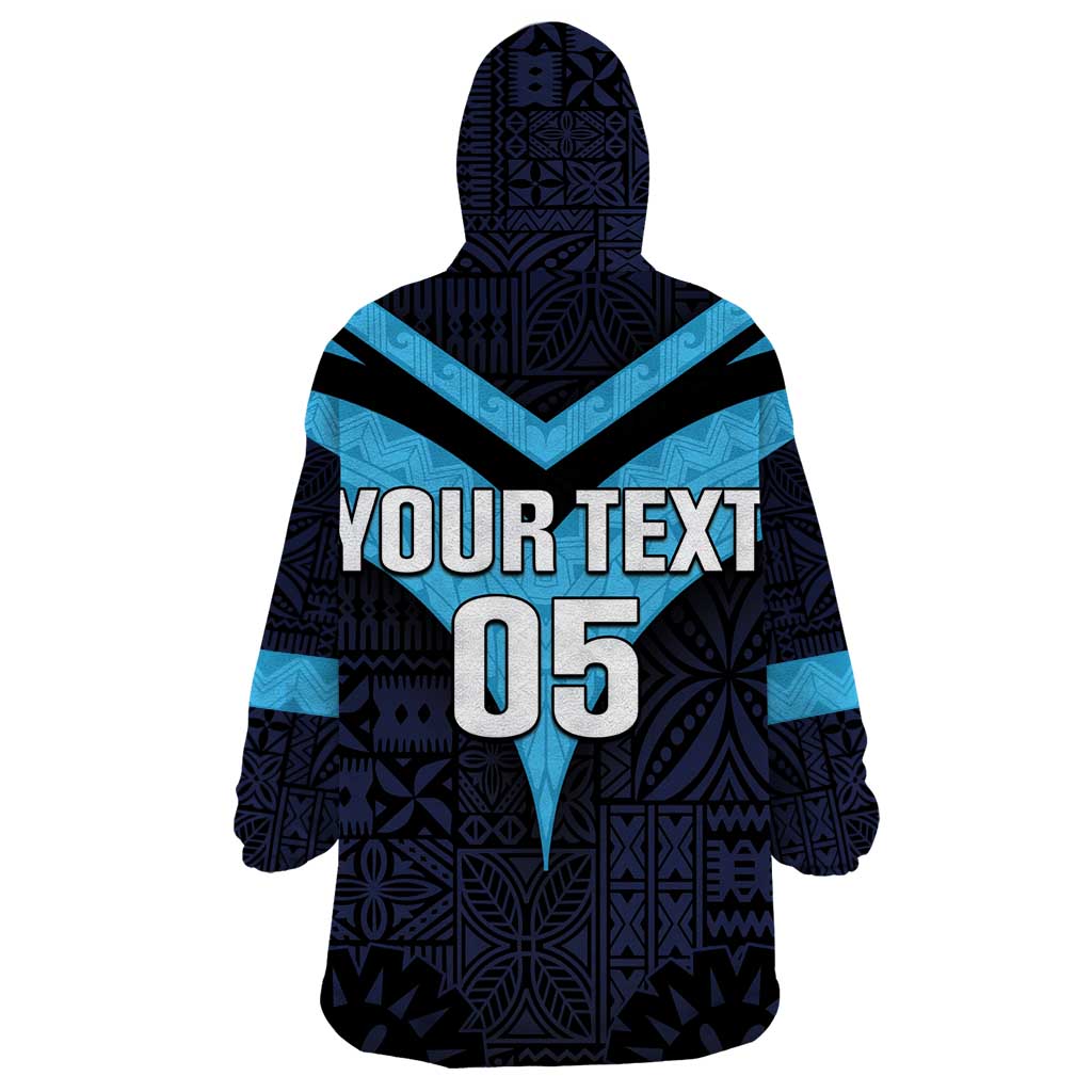 Custom Fiji Kaiviti Rugby Wearable Blanket Hoodie Fiji Tapa Pattern LT05 - Polynesian Pride