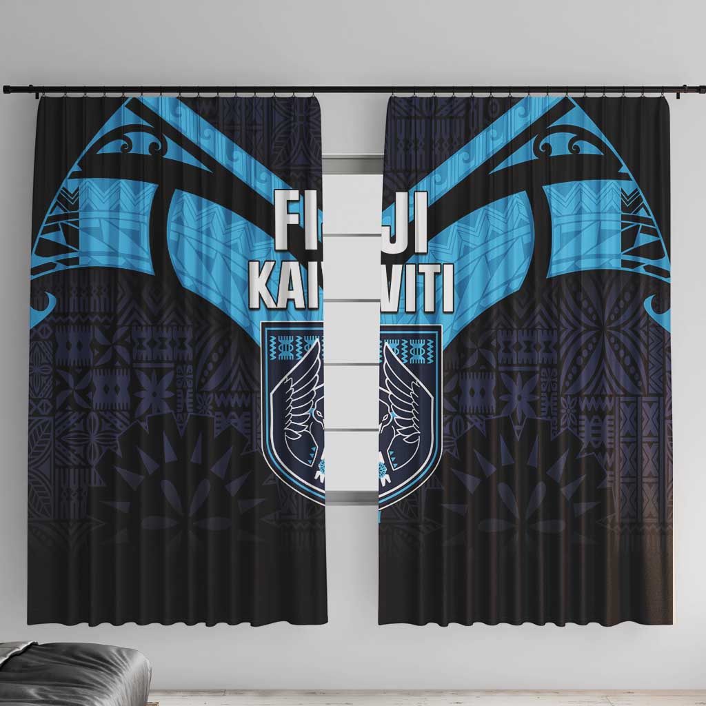 Fiji Kaiviti Rugby Window Curtain Fiji Tapa Pattern LT05 With Hooks Blue - Polynesian Pride