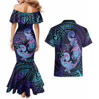 Hawaii Makahiki Turtle Couples Matching Mermaid Dress and Hawaiian Shirt Spiral Polynesian Tattoo LT05 - Polynesian Pride