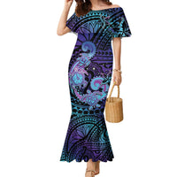 Hawaii Makahiki Turtle Family Matching Mermaid Dress and Hawaiian Shirt Spiral Polynesian Tattoo LT05 Mom's Dress Purple - Polynesian Pride