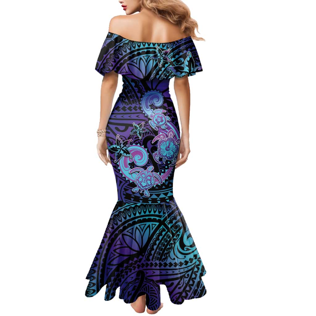 Hawaii Makahiki Turtle Family Matching Mermaid Dress and Hawaiian Shirt Spiral Polynesian Tattoo LT05 - Polynesian Pride