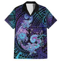 Hawaii Makahiki Turtle Family Matching Off The Shoulder Long Sleeve Dress and Hawaiian Shirt Spiral Polynesian Tattoo LT05 Dad's Shirt - Short Sleeve Purple - Polynesian Pride