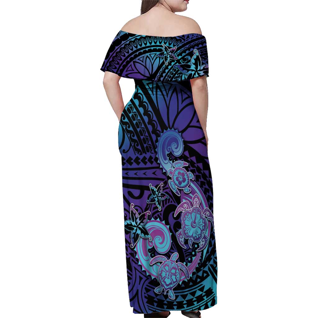 Hawaii Makahiki Turtle Family Matching Off Shoulder Maxi Dress and Hawaiian Shirt Spiral Polynesian Tattoo LT05 - Polynesian Pride
