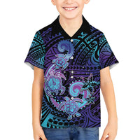 Hawaii Makahiki Turtle Family Matching Off Shoulder Maxi Dress and Hawaiian Shirt Spiral Polynesian Tattoo LT05 Son's Shirt Purple - Polynesian Pride