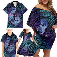 Hawaii Makahiki Turtle Family Matching Off Shoulder Short Dress and Hawaiian Shirt Spiral Polynesian Tattoo LT05 - Polynesian Pride