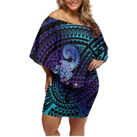 Hawaii Makahiki Turtle Family Matching Off Shoulder Short Dress and Hawaiian Shirt Spiral Polynesian Tattoo LT05 Mom's Dress Purple - Polynesian Pride