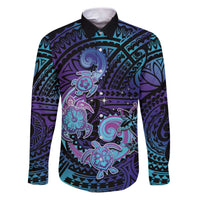 Hawaii Makahiki Turtle Family Matching Puletasi and Hawaiian Shirt Spiral Polynesian Tattoo LT05 Dad's Shirt - Long Sleeve Purple - Polynesian Pride