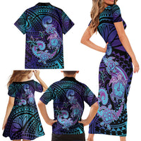 Hawaii Makahiki Turtle Family Matching Short Sleeve Bodycon Dress and Hawaiian Shirt Spiral Polynesian Tattoo LT05 - Polynesian Pride