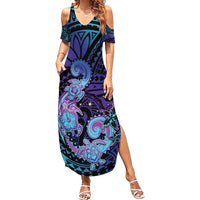 Hawaii Makahiki Turtle Family Matching Summer Maxi Dress and Hawaiian Shirt Spiral Polynesian Tattoo LT05 Mom's Dress Purple - Polynesian Pride