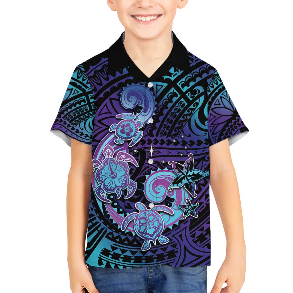 Hawaii Makahiki Turtle Family Matching Summer Maxi Dress and Hawaiian Shirt Spiral Polynesian Tattoo LT05 Son's Shirt Purple - Polynesian Pride