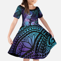 Hawaii Makahiki Turtle Kid Short Sleeve Dress Spiral Polynesian Tattoo LT05 KID Purple - Polynesian Pride