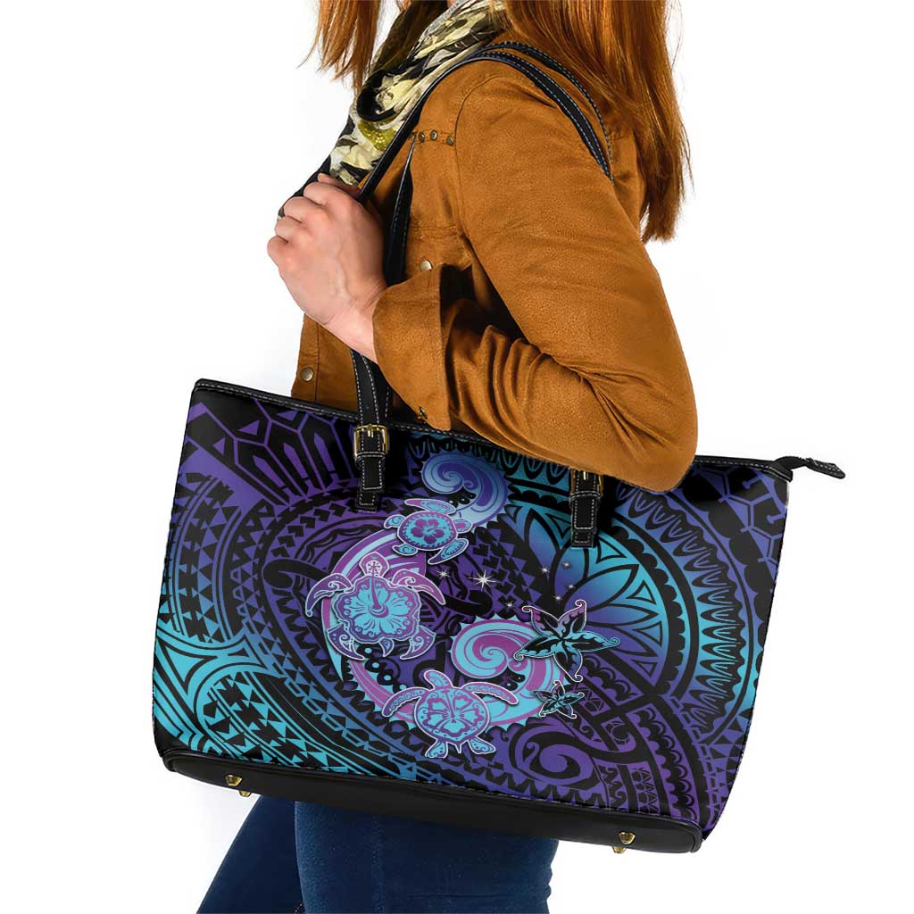 Hawaii Makahiki Turtle Leather Tote Bag Spiral Polynesian Tattoo LT05 Purple - Polynesian Pride