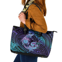 Hawaii Makahiki Turtle Leather Tote Bag Spiral Polynesian Tattoo LT05 Purple - Polynesian Pride