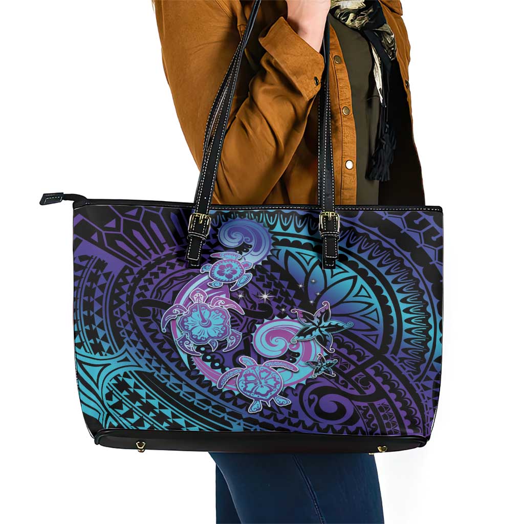 Hawaii Makahiki Turtle Leather Tote Bag Spiral Polynesian Tattoo LT05 - Polynesian Pride