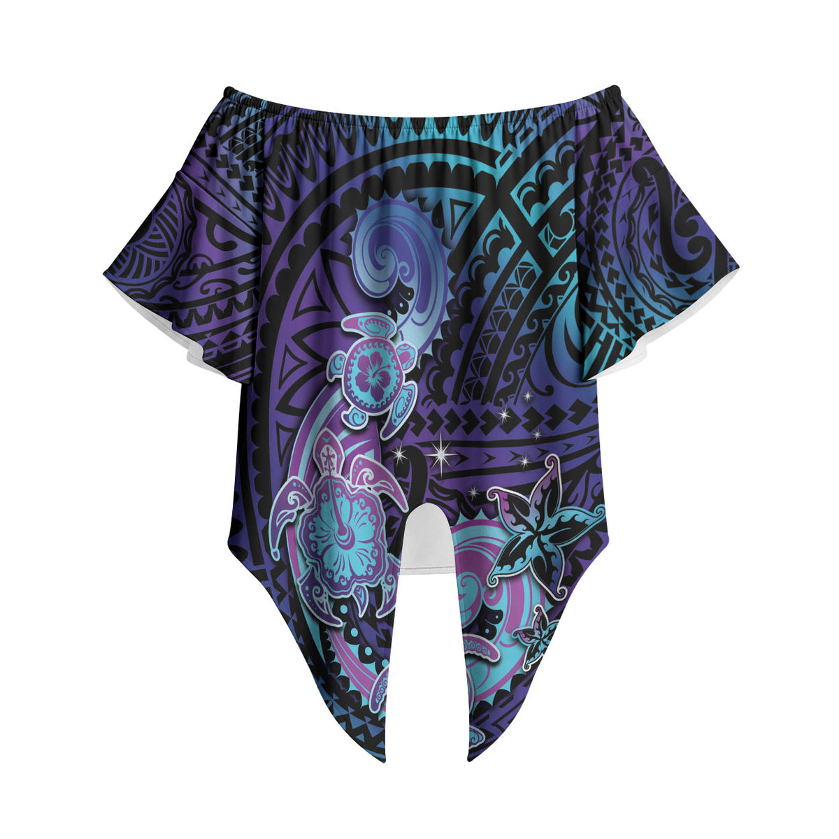 Hawaii Makahiki Turtle Off Shoulder Wrap Waist Top Spiral Polynesian Tattoo LT05 Purple - Polynesian Pride