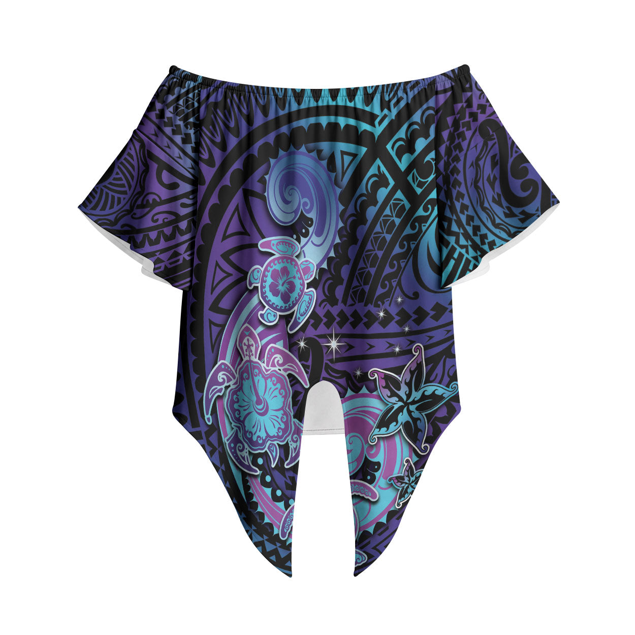 Hawaii Makahiki Turtle Off Shoulder Wrap Waist Top Spiral Polynesian Tattoo LT05 Purple - Polynesian Pride