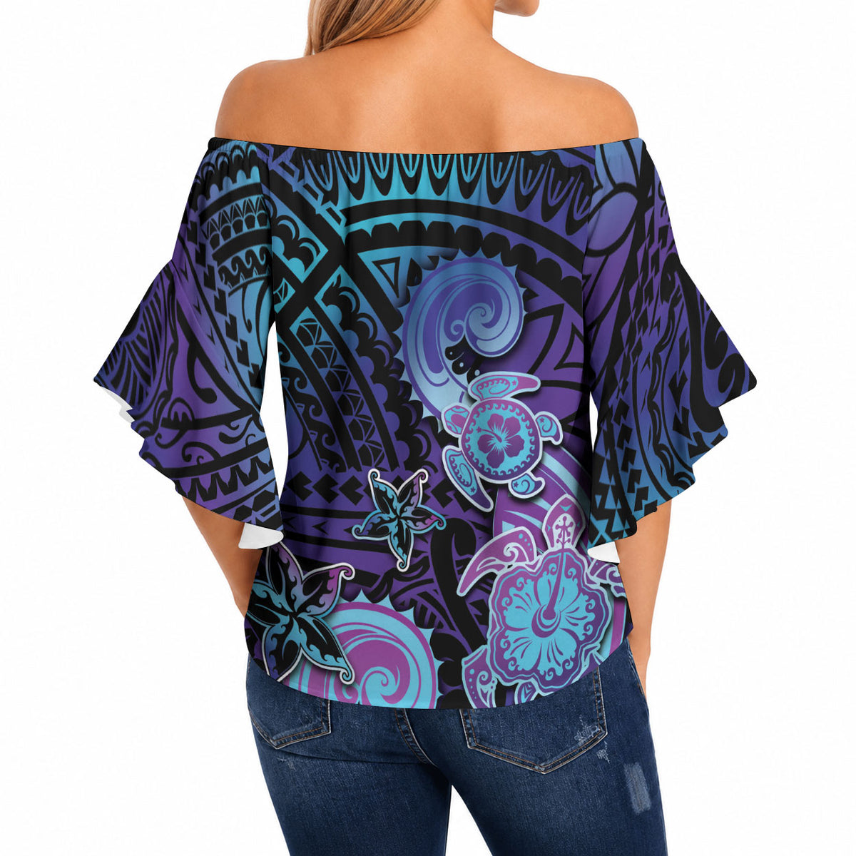 Hawaii Makahiki Turtle Off Shoulder Wrap Waist Top Spiral Polynesian Tattoo LT05 - Polynesian Pride