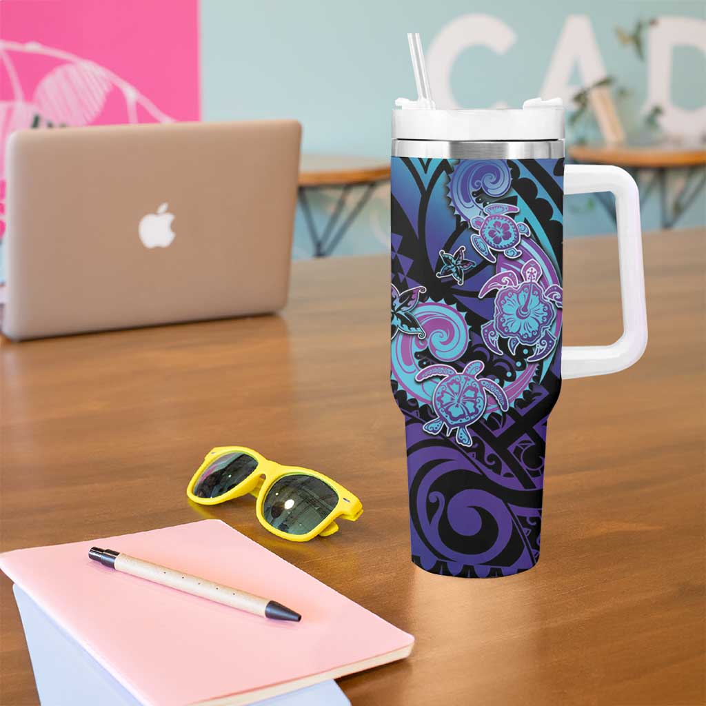 Hawaii Makahiki Turtle Tumbler With Handle Spiral Polynesian Tattoo