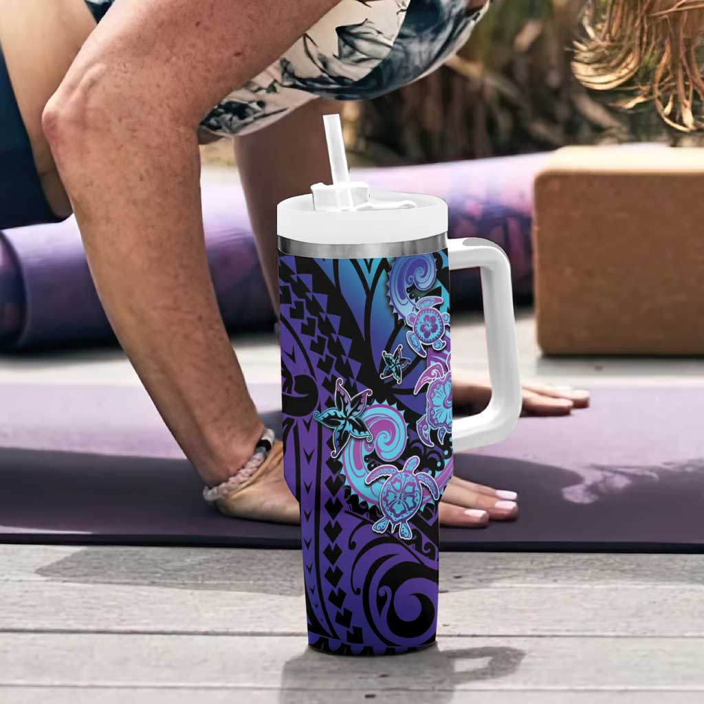 Hawaii Makahiki Turtle Tumbler With Handle Spiral Polynesian Tattoo