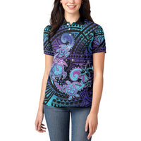 Hawaii Makahiki Turtle Women Polo Shirt Spiral Polynesian Tattoo