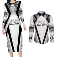 Custom Bula Fiji Football Couples Matching Long Sleeve Bodycon Dress and Long Sleeve Button Shirt Go Champions LT05 White - Polynesian Pride
