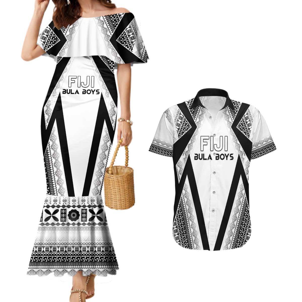 Custom Bula Fiji Football Couples Matching Mermaid Dress and Hawaiian Shirt Go Champions LT05 White - Polynesian Pride