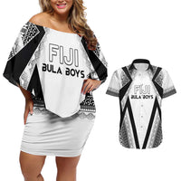 Custom Bula Fiji Football Couples Matching Off Shoulder Short Dress and Hawaiian Shirt Go Champions LT05 White - Polynesian Pride
