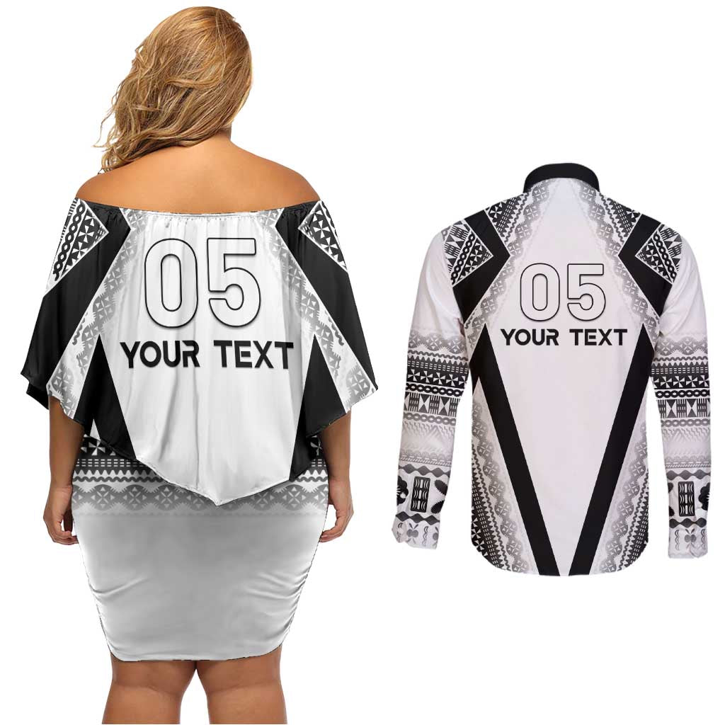 Custom Bula Fiji Football Couples Matching Off Shoulder Short Dress and Long Sleeve Button Shirt Go Champions LT05 - Polynesian Pride