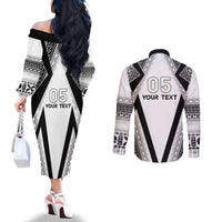 Custom Bula Fiji Football Couples Matching Off The Shoulder Long Sleeve Dress and Long Sleeve Button Shirt Go Champions LT05 - Polynesian Pride
